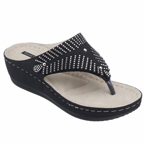 Good Choice Shoes - Good Choice black rhinestone wedge sandals size 9 NWT